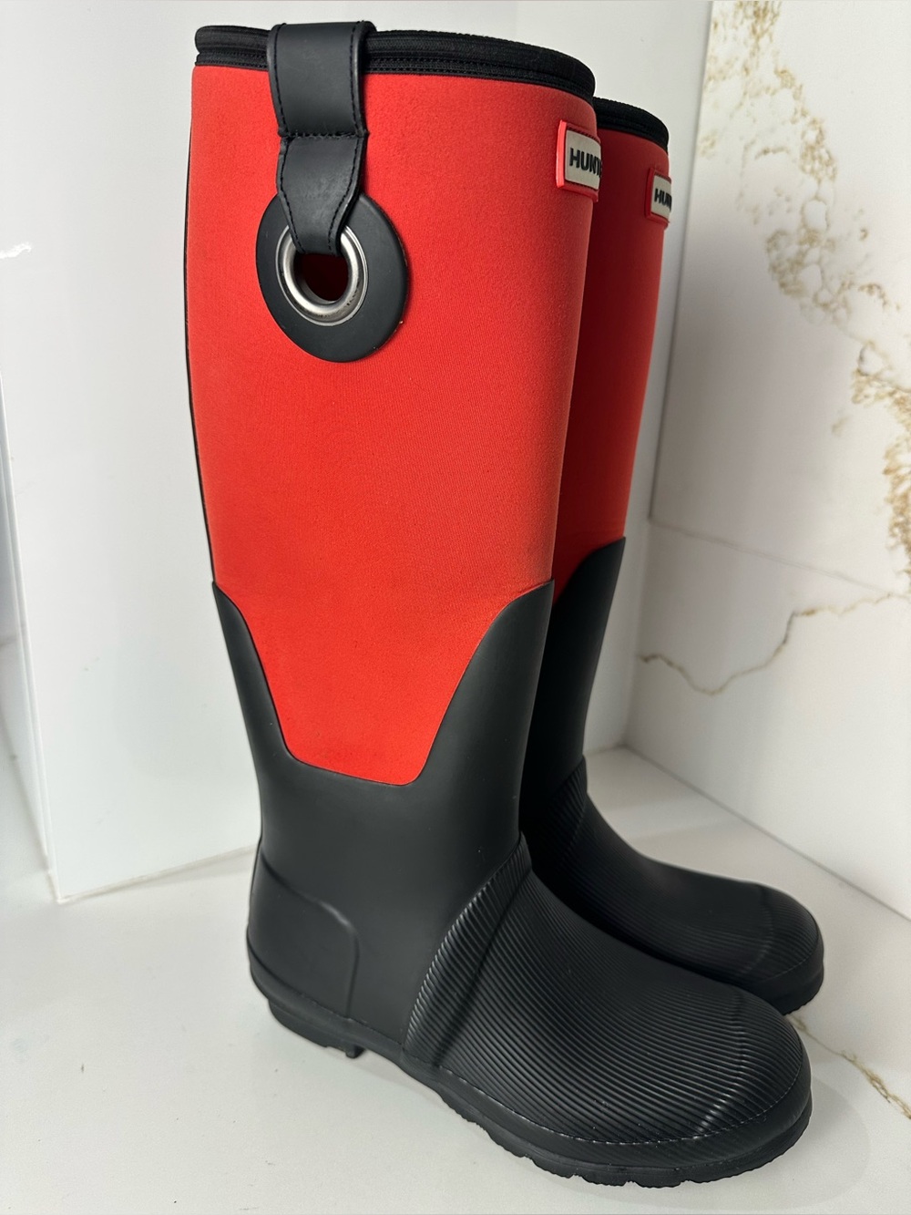 Hunter Red & Black Tall Neoprene Wellington Rain Boots Size 8